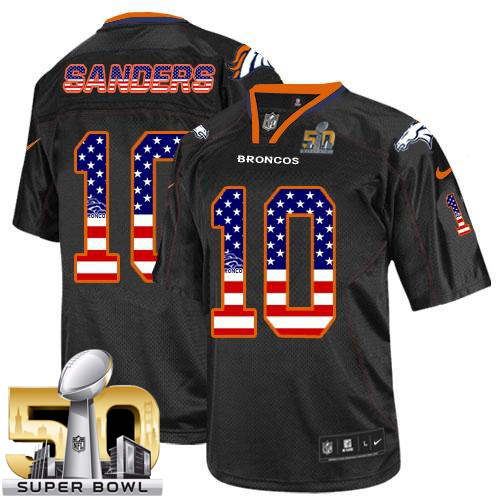 Nike Broncos #10 Emmanuel Sanders Black Super Bowl 50 Men's Stitched NFL Elite USA Flag Fashion Jersey - Click Image to Close